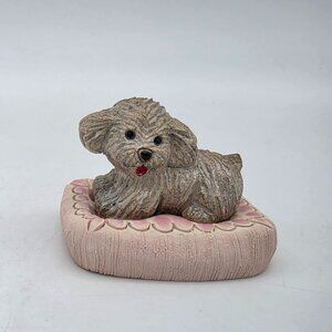 Artesania Rinconada Handcrafted Dog Figurine On Pink Cushion 2"